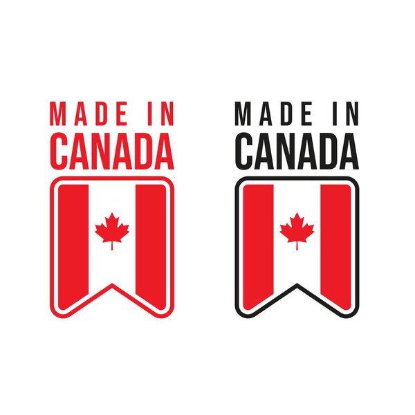 Made in Canada Label, Stamp, or Logo. With The National Flag of Canada and Maple Leaf