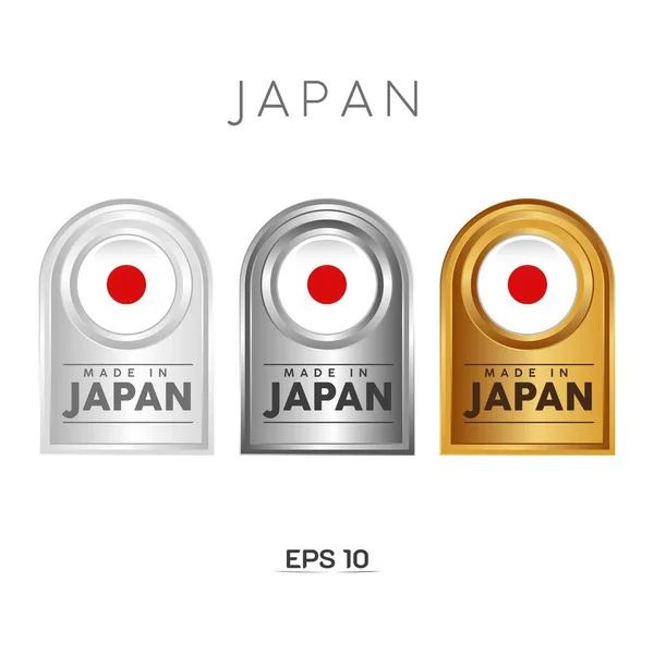 Fabricado Japón Etiqueta Sello Insignia Logotipo Con Bandera Nacional Japón — Archivo Imágenes Vectoriales