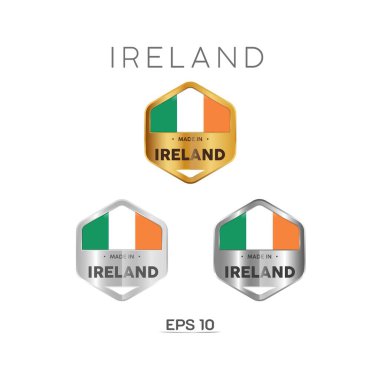 İrlanda Markası, Damga, Rozet veya Logo 'da üretildi. İrlanda Ulusal Bayrağı ile. Platin, altın ve gümüş renklerde. Premium ve Lüks Amblem