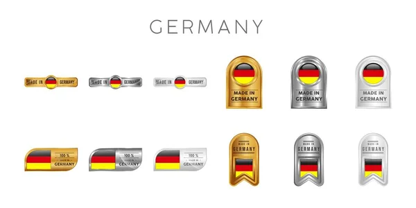 Made Germany Etichetta Timbro Distintivo Logo Con Bandiera Nazionale Della — Vettoriale Stock