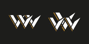 Modern Minimalist Harf VVVV Logo Tasarımı. Altın ve beyaz renklerle. Premium ve Lüks Logo Tasarım Şablonu