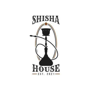 Klasik Retro Shisha Nargile Logosu. Bar tabelası. Premium ve Lüks Logo Şablonu