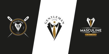 Masculine Tie Smokin Centilmen Moda Giysileri Klasik Logo Tasarımı. Premium ve lüks logo şablonu
