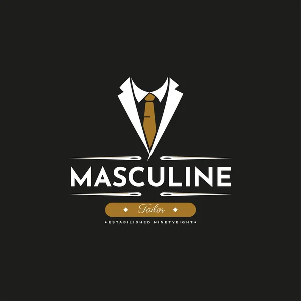 マスキュリンタイタキシードスーツ紳士ファッションテーラードヴィンテージクラシックロゴデザイン — ストックベクタ