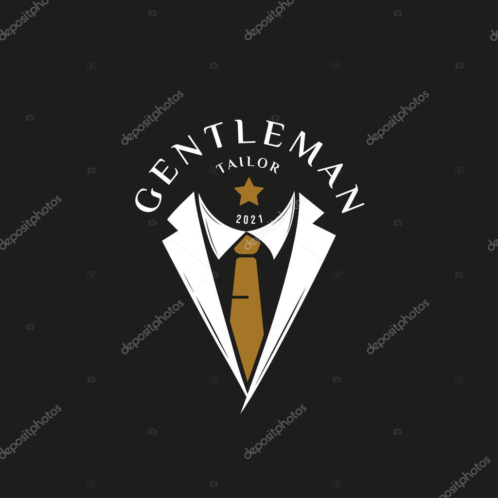 Masculine Tie Tuxedo Suit Gentleman Fashion Tailor Clothes Vintage Classic Logo design. Luxury and premium logo template