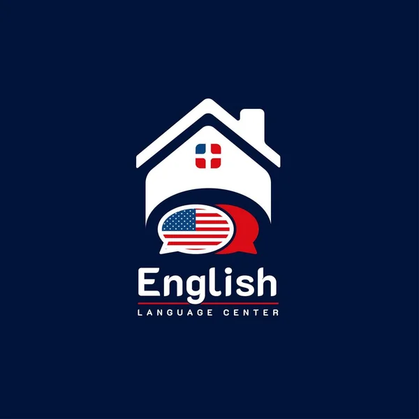 Usa Engelska Språkkurs Logotyp Språkutbytesprogram Forum Och Internationell Kommunikationstecken Med — Stock vektor