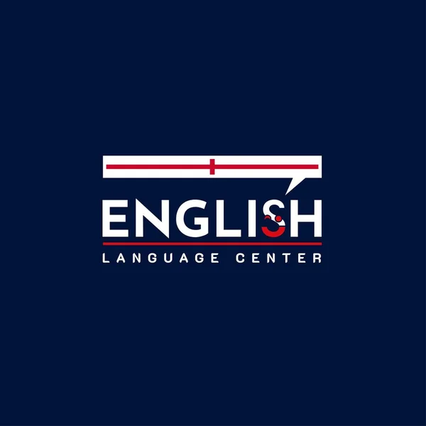 英語クラスのロゴを学ぶ 言語交換プログラムフォーラム国際的なコミュニケーションのサインです イングランド国旗付き — ストックベクタ