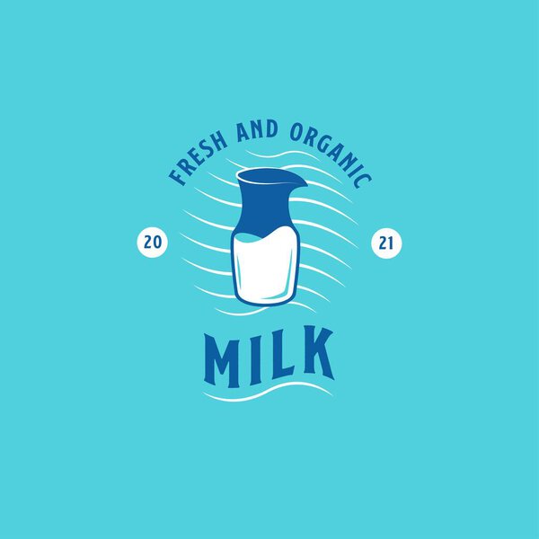 Milk and Dairy Farm Product Logo. With milk glass, and cow silhouette. Premium, luxury, and vintage emblem label