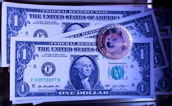 Doge Münze Auf Dollar — Stockfoto