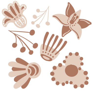 Kartpostal ve desenler oluşturmak için dekoratif çiçek yaprakları ve ögeler