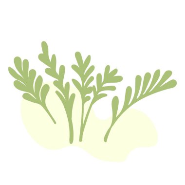 Botanik çizimi. Çayır yeşillikleri en az logo, soyut yaprak ve çiçek açan eskiz elementi,.