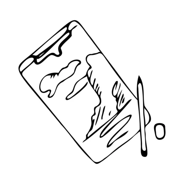 Bloco de notas com lápis e borracha doodle ilustração. —  Vetores de Stock