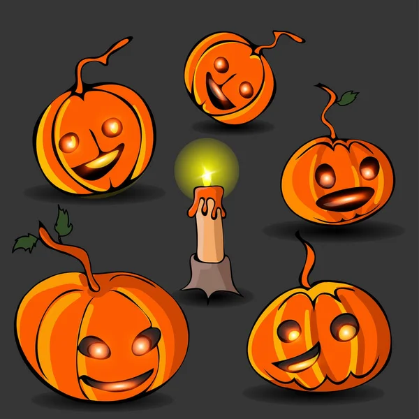 Ragyogó tök és gyertya sötét háttérrel. Boldog Halloweent!. — Stock Vector