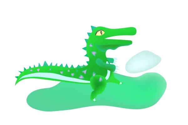 Cocodrilo lindo de dibujos animados caminando sobre dos piernas. Un divertido, feliz aligator. — Vector de stock