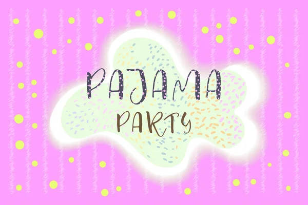 Pizsama parti. A felirat díszítő elemekkel, színes háttérrel. Lapos vektor illusztráció gyermekek számára. — Stock Vector