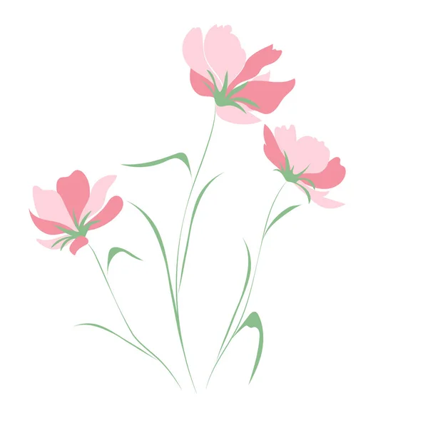 들꽃, 흰 배경에 따로 붙어 있는 꽃무늬의 윤곽을 그려 보라. 손으로 그린 꽃, 꽃봉오리 및 잎. — 스톡 벡터
