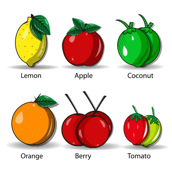 Fruit Thema Plat Ontwerp Set — Stockvector