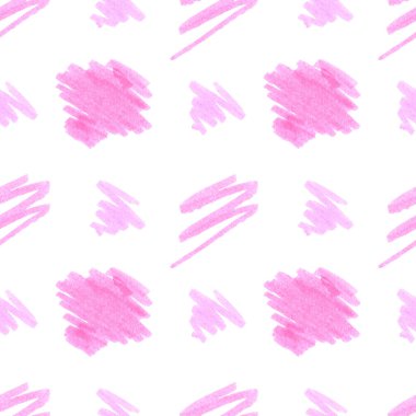 Pembe çizgilerin kusursuz deseni, beyaz arkaplandaki işaretle yapılmış karalamalar.