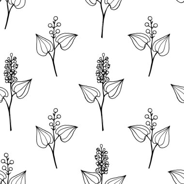 Orman bitkisinin dallarıyla kusursuz desen çiçek ve böğürtlen ile zambaklanabilir. Contour çizgisi elle çiziliyor.