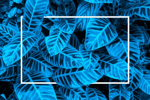 Lots Bright Blue Tropical Leaves Background White Stripe Middle — Stock Vector