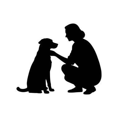 İnsan ve Köpek Silueti Siyah ve Beyaz Dostluk Anı