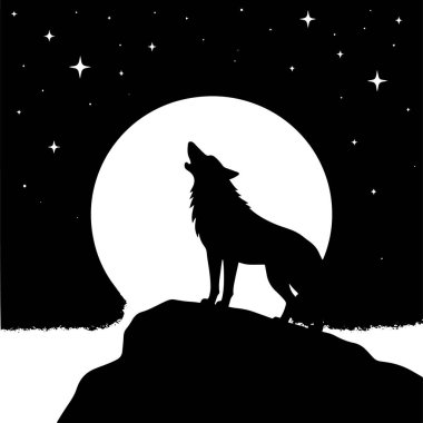 Dolunayın Altında Uçurumda Uluyan Kurt 'un Silueti