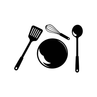 Masanın üzerinde çeşitli yemek malzemelerinin siluetleri var.