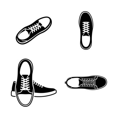 Cesur çizgileri ve minimalist tasarımı olan sıradan erkek ayakkabılarından oluşan bir siluet.