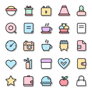 Renkli Çizgi Film Simgesi Izgarası Günlük Nesneler ve Semboller