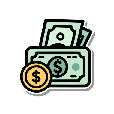 Finansal Zenginliği temsil eden Çizgi Film Biçimi Dolar Faturaları ve Paralar