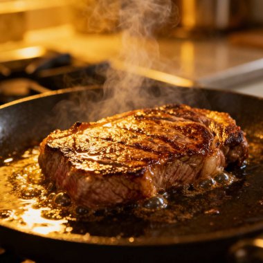 Sulu kahverengi kabuklu kurutulmuş biftek.