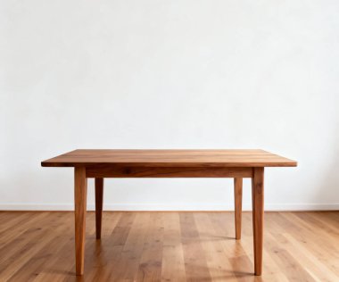 Boş Odasında Beyaz Duvarlı Asgari Tahta Masa