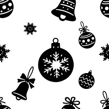 Tatil Süslemeleri ve Kar Taneleri Tekrarlayan Siyah Beyaz Arkaplan