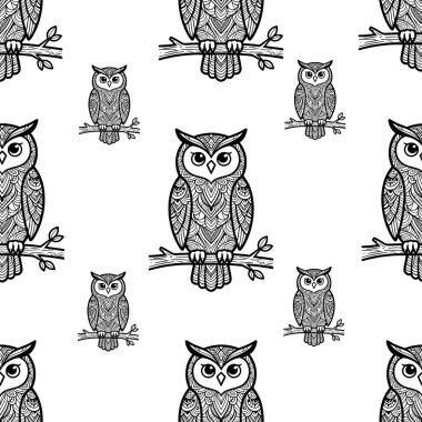 Tuhaf Baykuş Doodle Kusursuz Desen