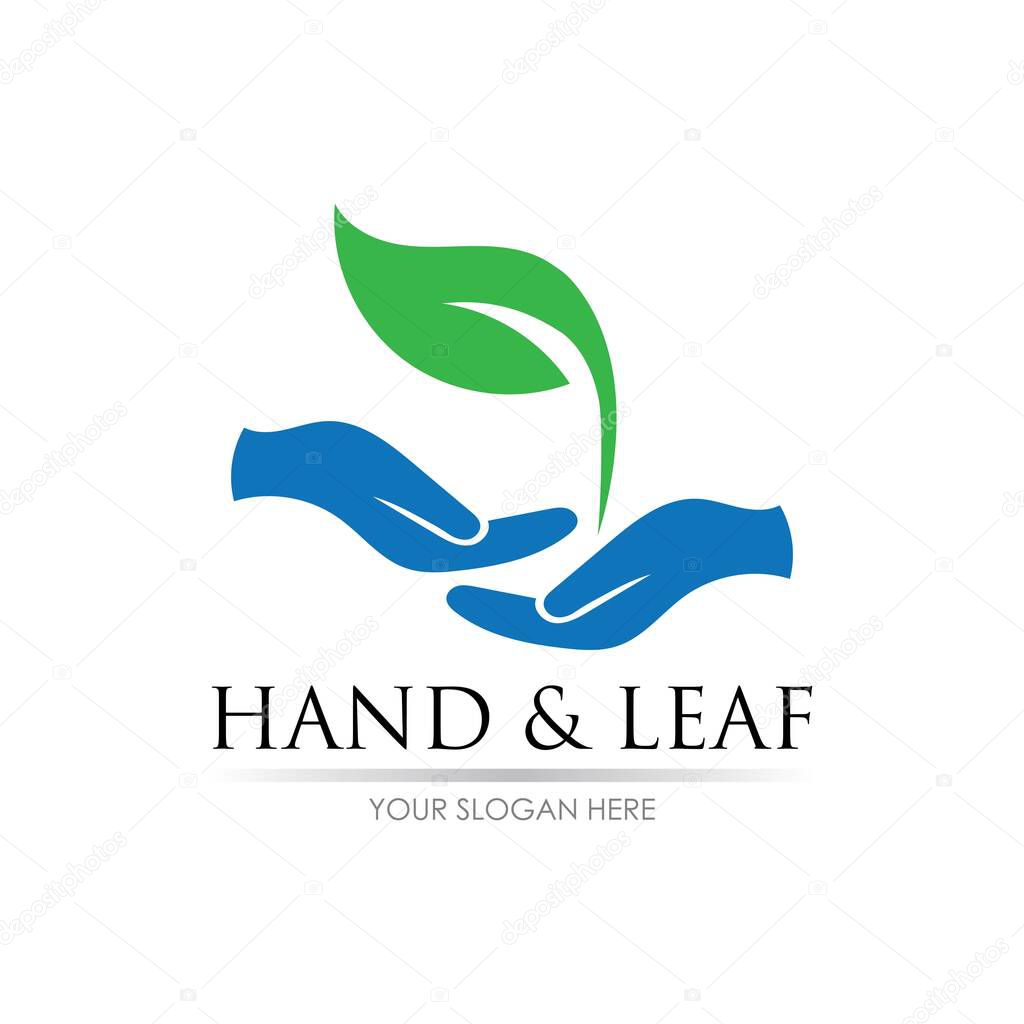 hand and leaf logo vector illustration design template