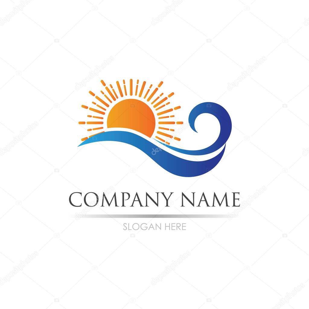 Sea Water wave and sun icon vector illustration design logo - Vector