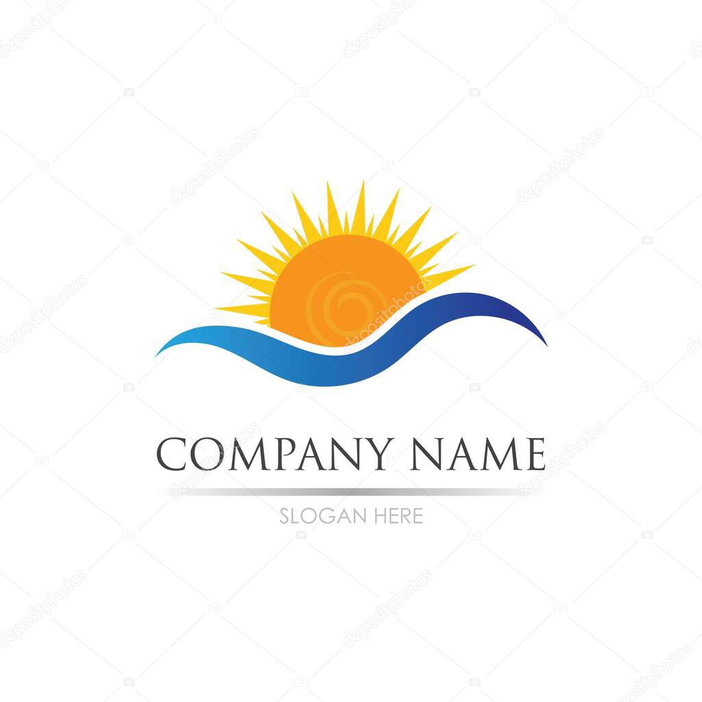 Sea Water wave and sun icon vector illustration design logo - Vector