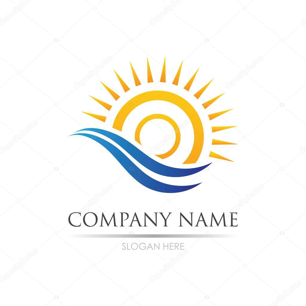 Sea Water wave and sun icon vector illustration design logo - Vector