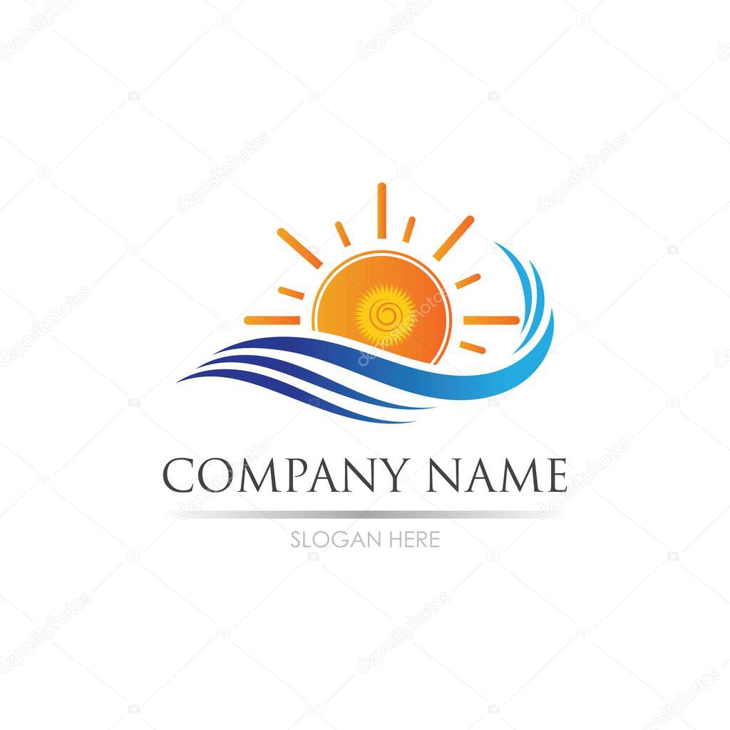 Sea Water wave and sun icon vector illustration design logo - Vector