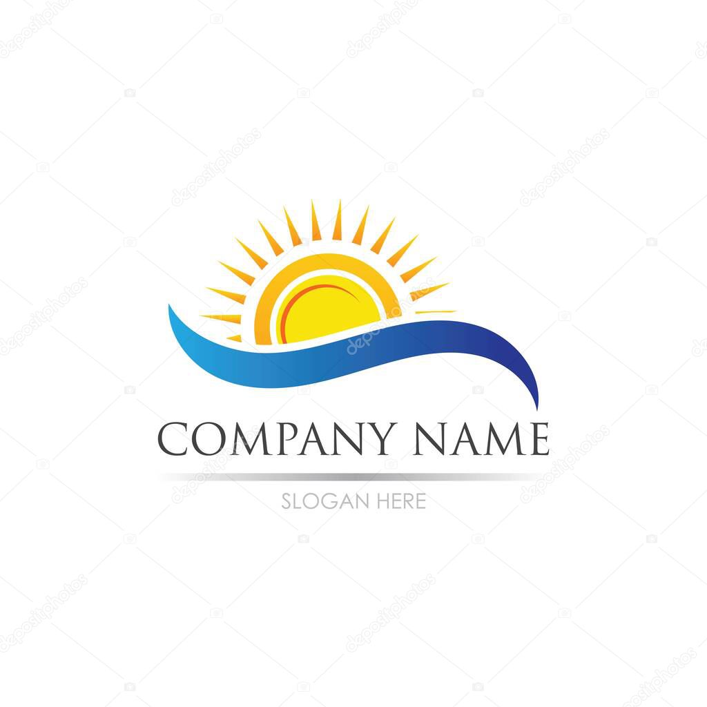 Sea Water wave and sun icon vector illustration design logo - Vector