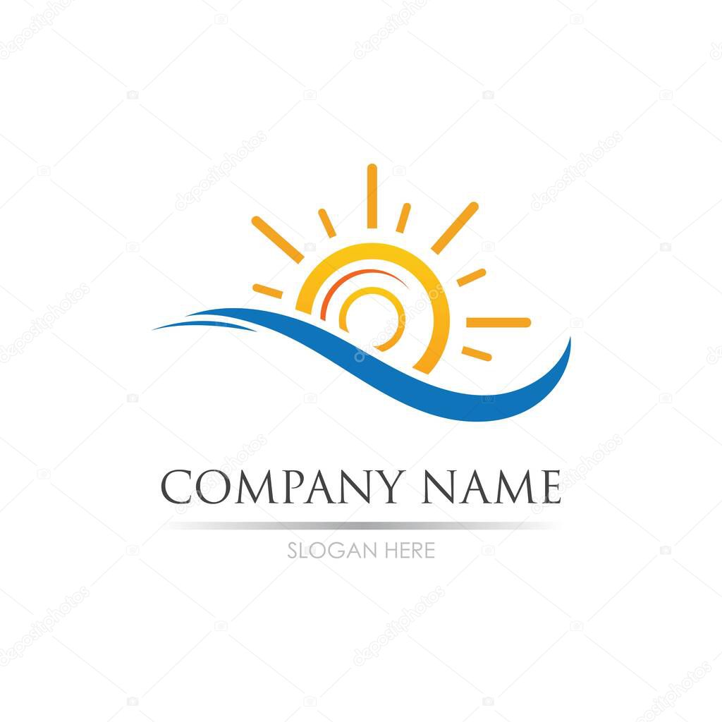 Sea Water wave and sun icon vector illustration design logo - Vector