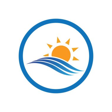 Su dalgası ve güneş ikonu vektör çizim logosu - Vektör