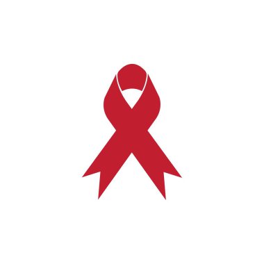 Kırmızı kurdele AIDS, HIV ikonu illüstrasyonu, kelime AIDS günü, AIDS farkındalık vektörü illüstrasyonu
