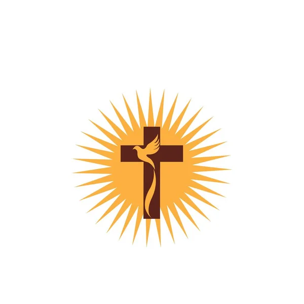 Kilise Hristiyan Çizgisi Sanat Logosu Tasarımı Hıristiyan Sembolleri — Stok Vektör