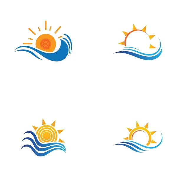 Морская Вода Волны Солнце Иконка Набор Векторных Иллюстраций Дизайн Логотип — стоковый вектор