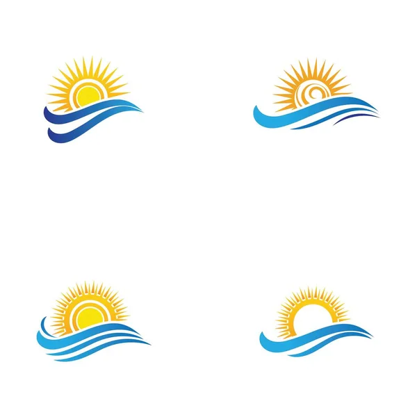 Mar Ola Agua Sol Icono Conjunto Vector Ilustración Diseño Logo — Archivo Imágenes Vectoriales