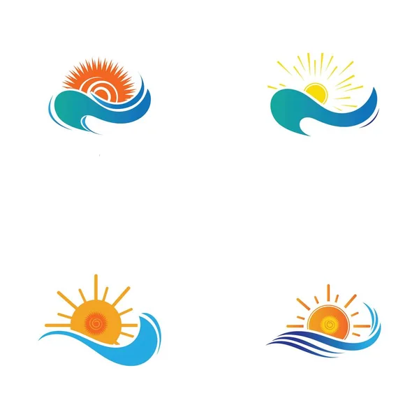 Mer Vague Eau Icône Soleil Ensemble Vectoriel Illustration Design Logo — Image vectorielle