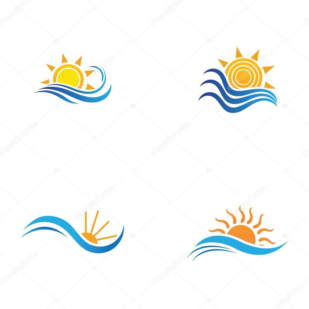 Sea Water wave and sun icon set vector illustration design logo - Vector