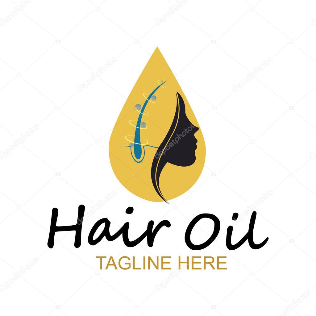 hair oil essential logo with drop oil and hair logo symbol-vector