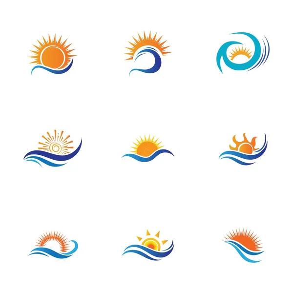 Set Sea Water Wave Sun Icon Vector Illustration Design Logo — Stock Vector